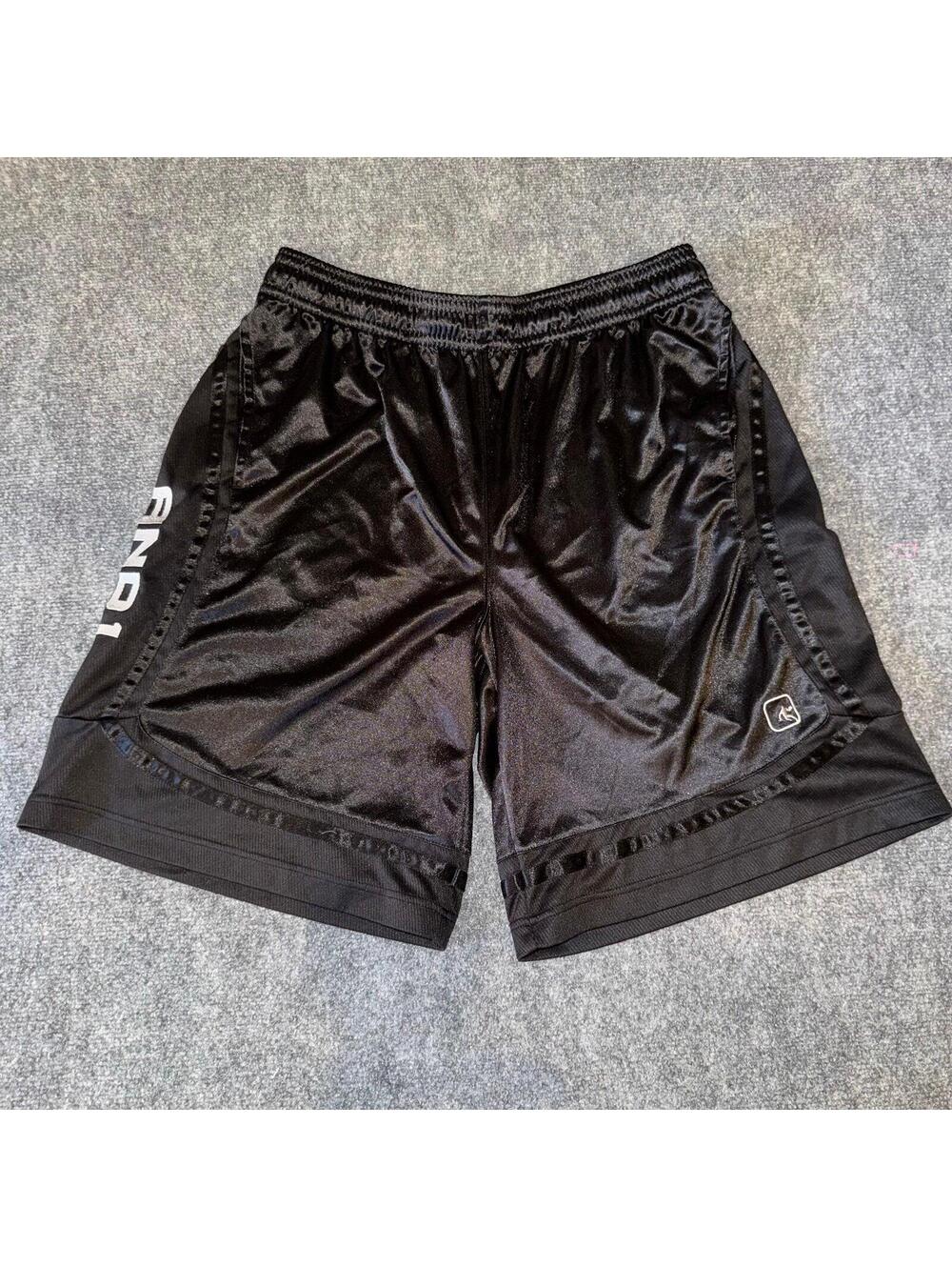 AND1 Beautiful Baggy Black Dazzle Hoop Shorts Mens XL Vtg y2k 90s Rare